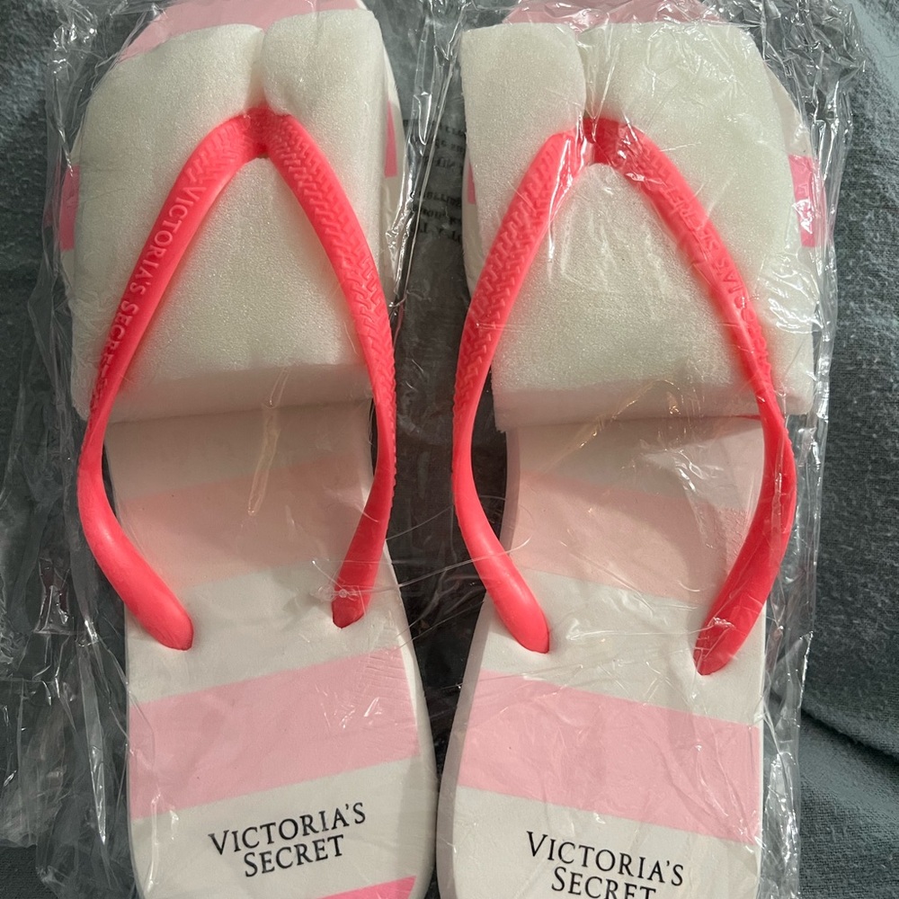 Victoria's Secret Pink and White Striped Flip Flops